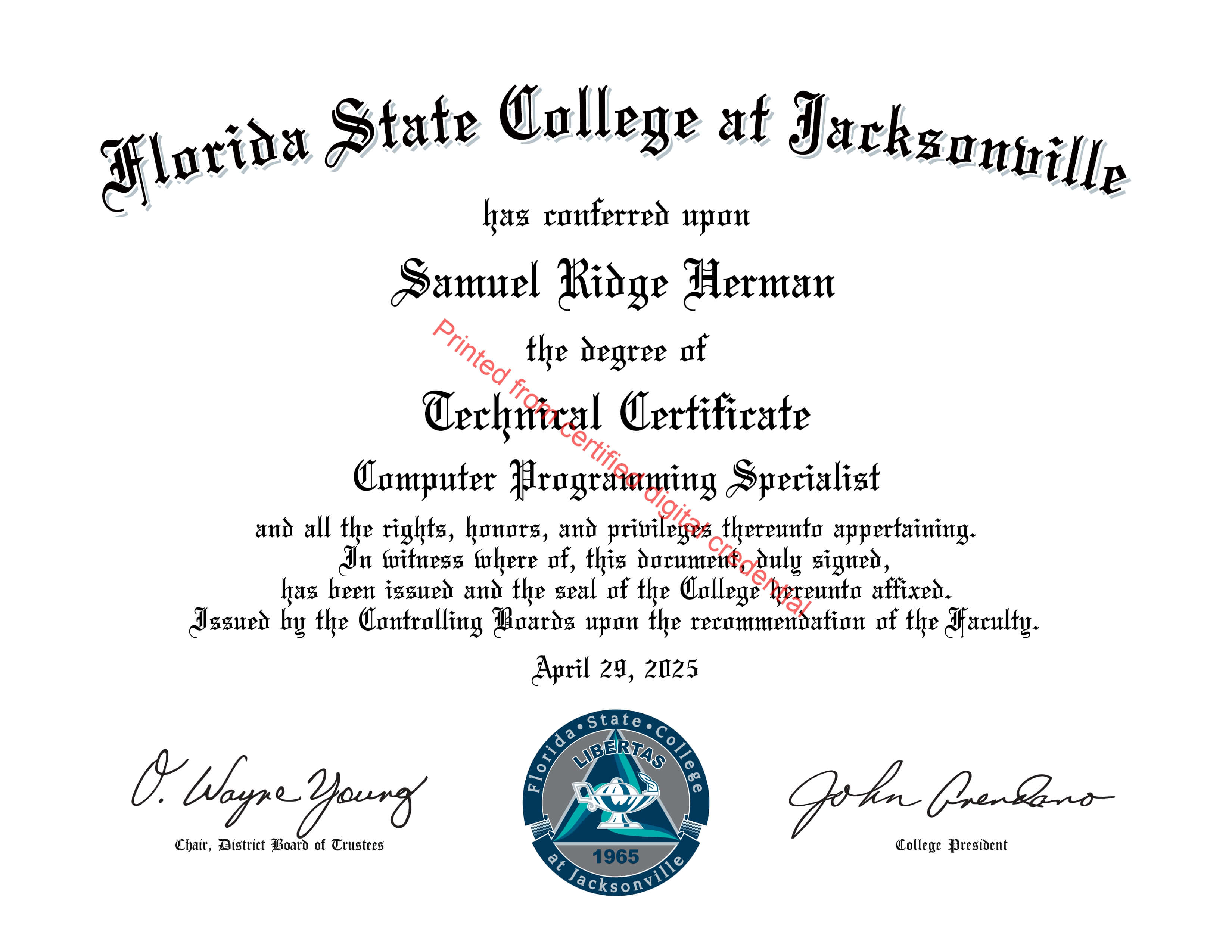Technical Certificate for Computer Programming Specialist