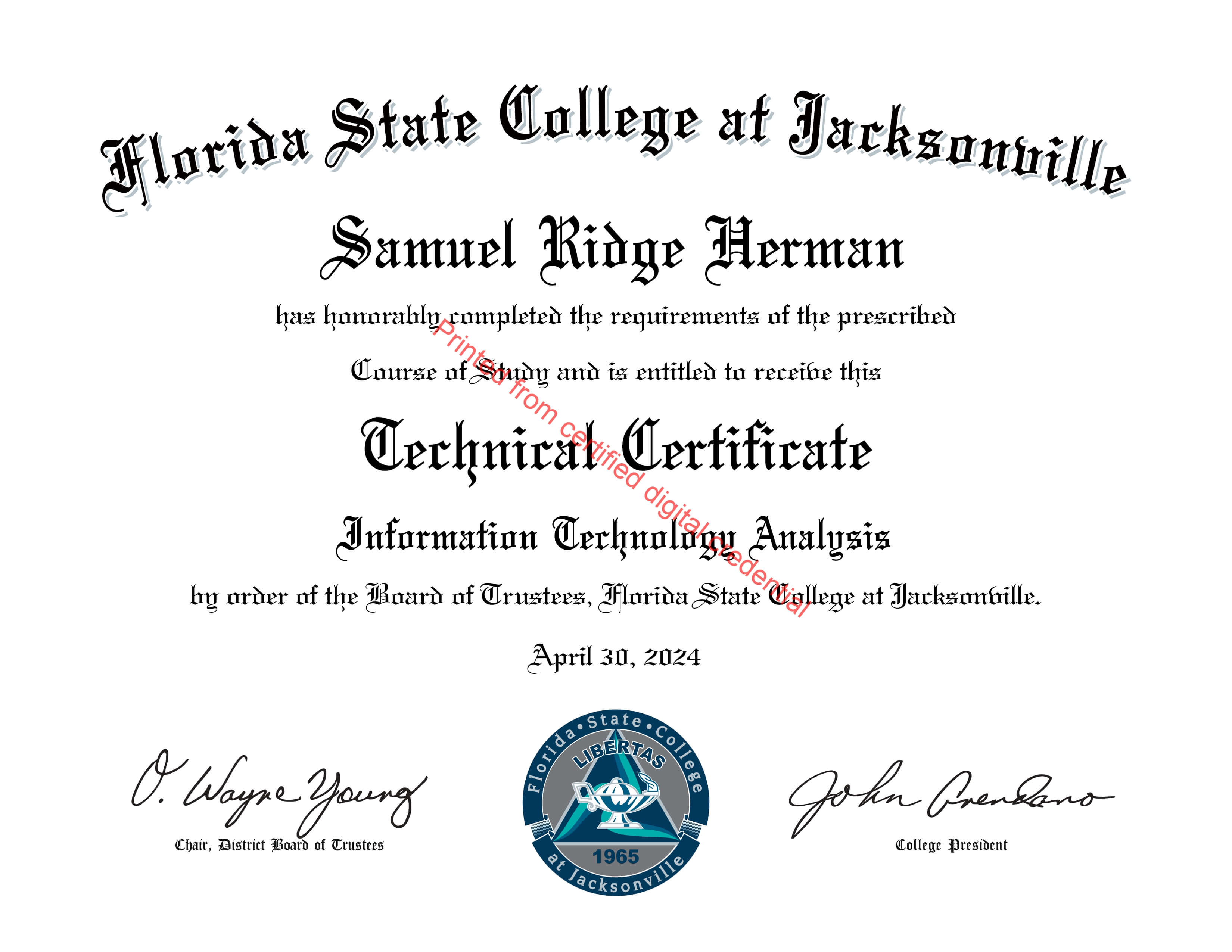 Technical Certificate for IT Analysis