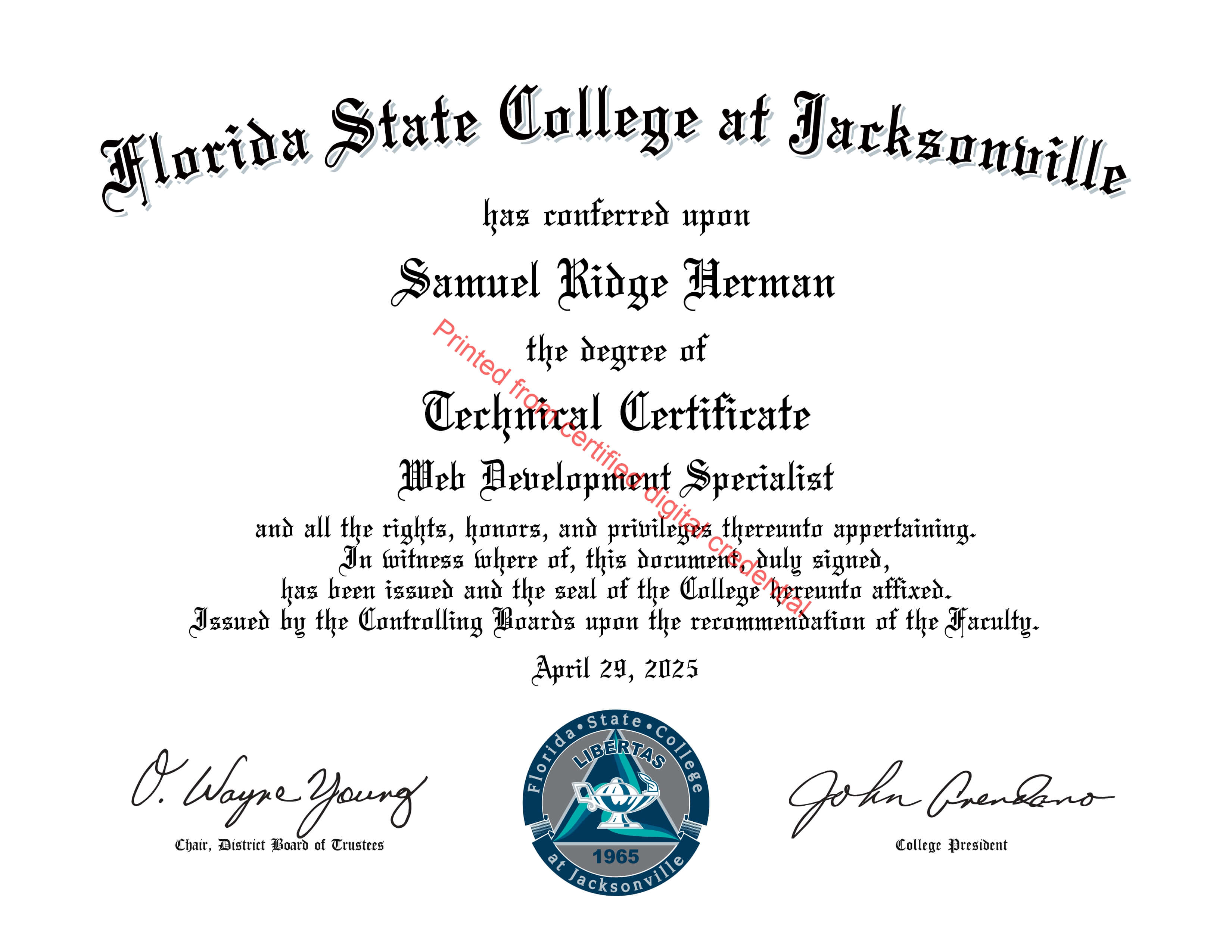 Technical Certificate for Web Development Specialist